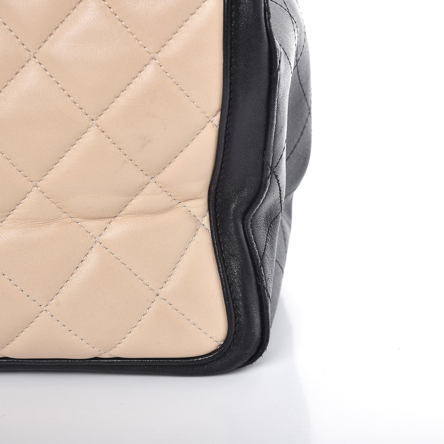 Lambskin Quilted Elegant CC Shopping Tote Beige Black