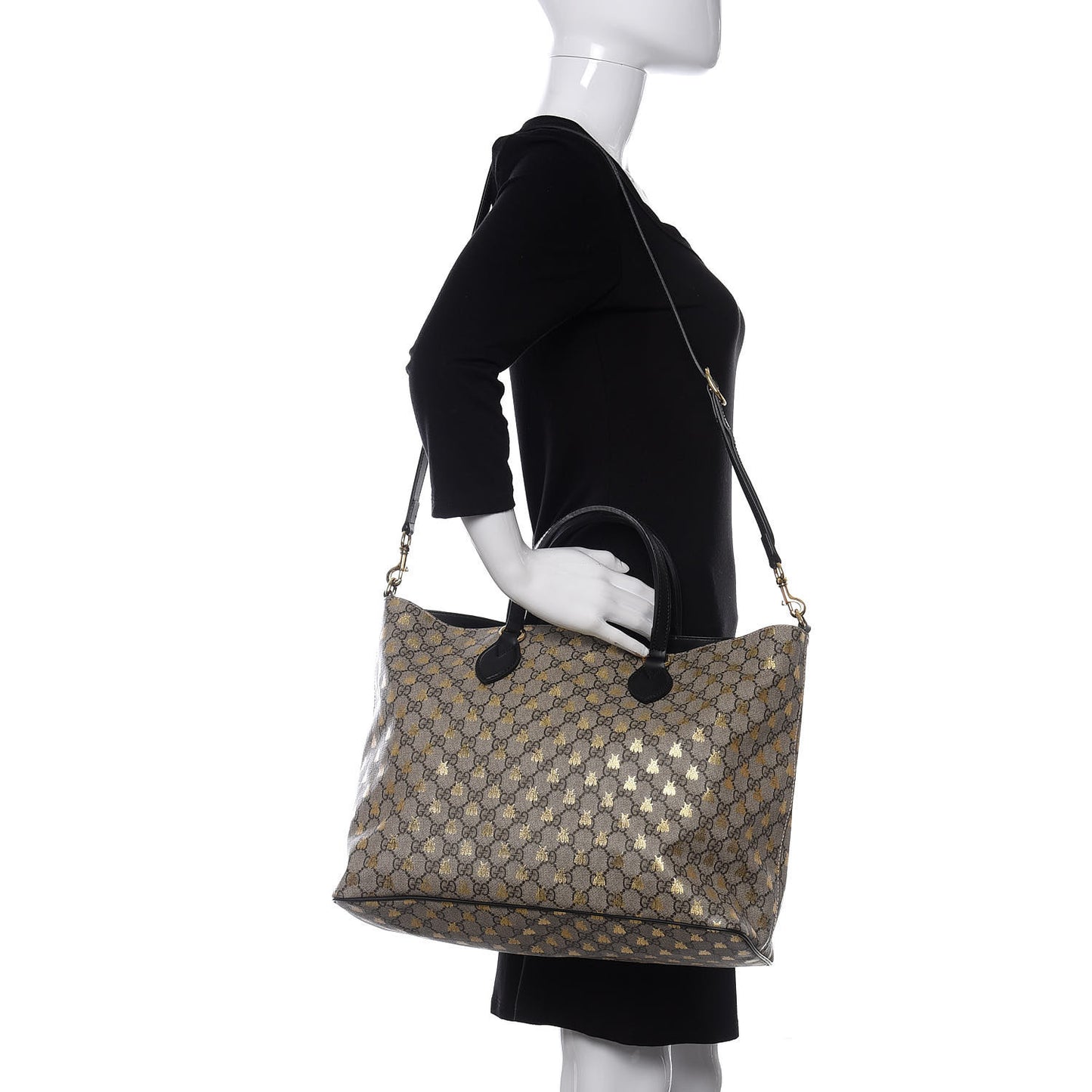 Soft GG Supreme Monogram Bees Medium Crossbody Tote Beige Oro Black