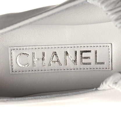 Chanel Lambskin Knit Grosgrain Cap Toe CC Ballerina Flats With Leg Warmers 37 White Black 9 of 10
