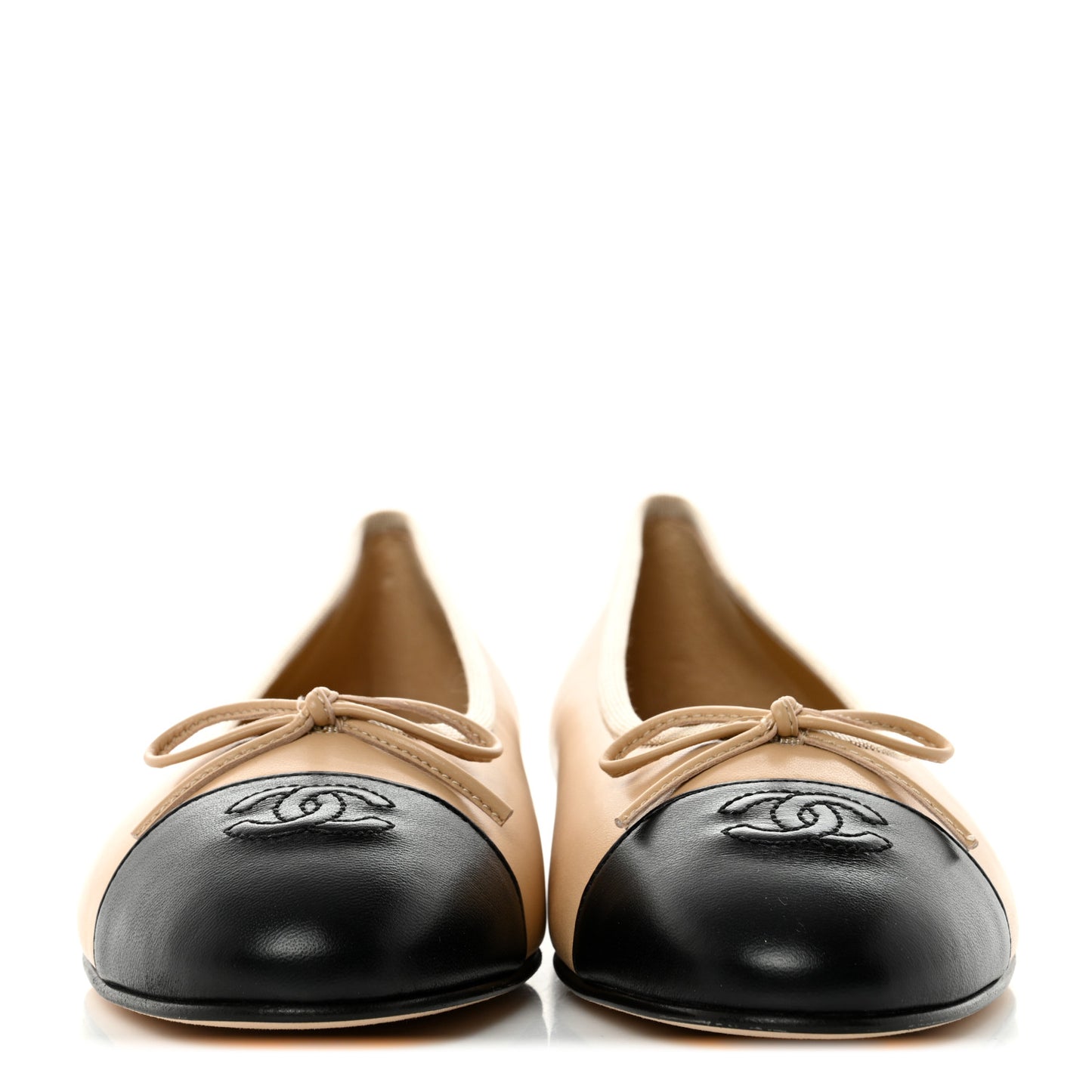 Lambskin Cap Toe Ballerina Flats 39.5 Beige Black