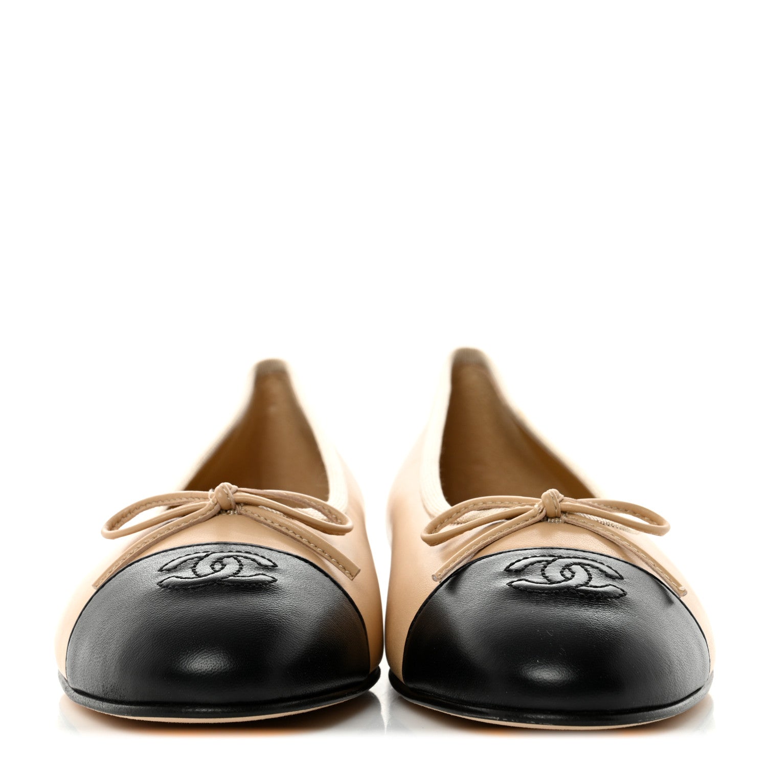 Chanel Lambskin Cap Toe Ballerina Flats 39.5 Beige Black 3 of 9