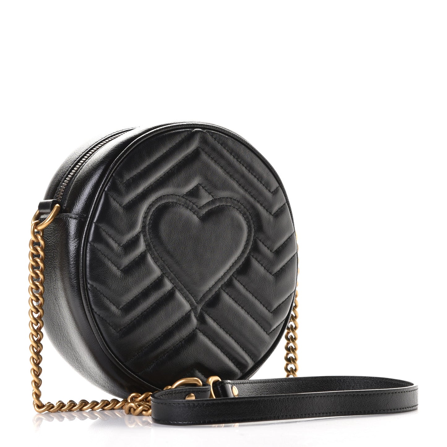 Azalea Calfskin Matelasse Heart Mini GG Marmont Round Shoulder Bag Black