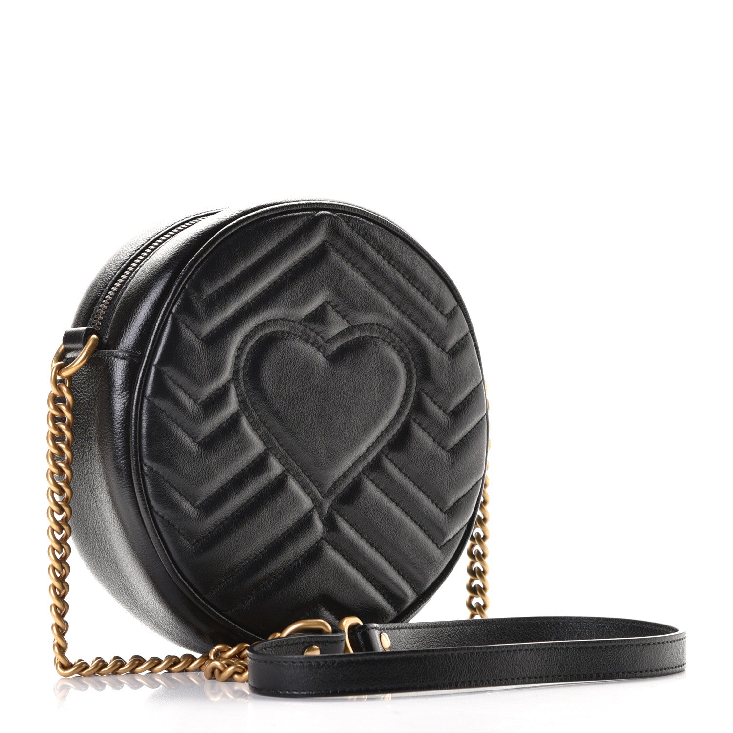 Gucci Azalea Calfskin Matelasse Heart Mini GG Marmont Round Shoulder Bag Black 2 of 5