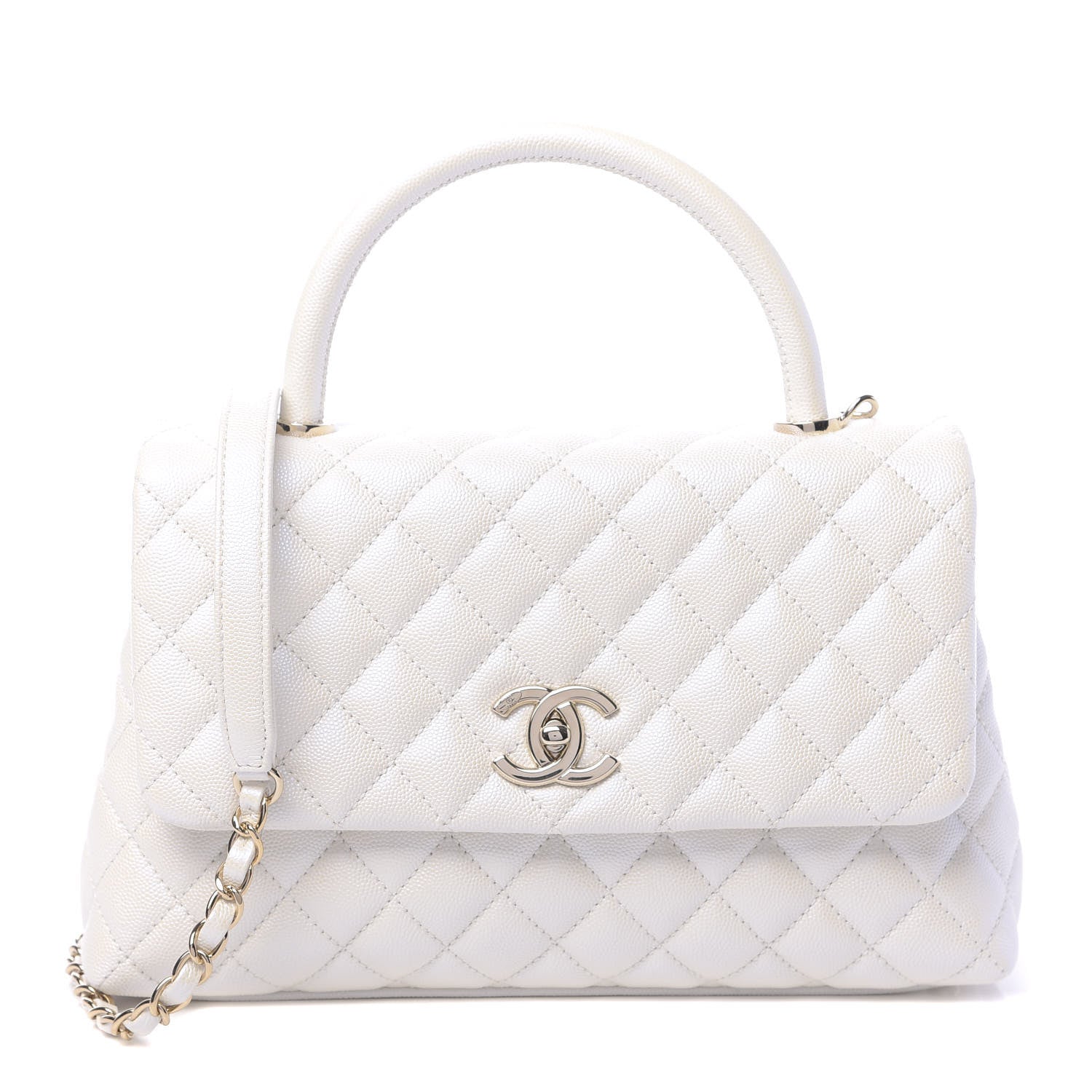 Chanel Iridescent Caviar Quilted Small Coco Handle Flap White 1 of 10