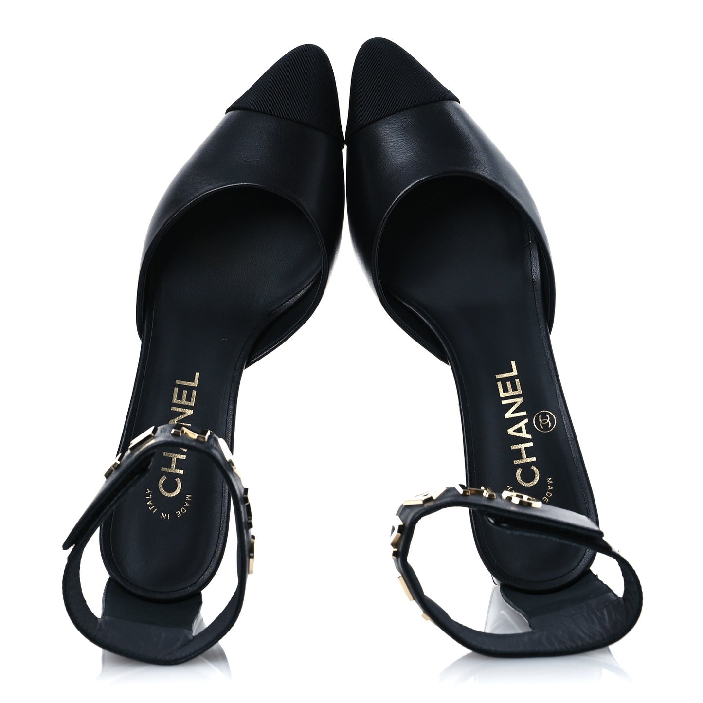 Lambskin Grosgrain Cap Toe Logo Ankle Strap Pumps 36.5 Black