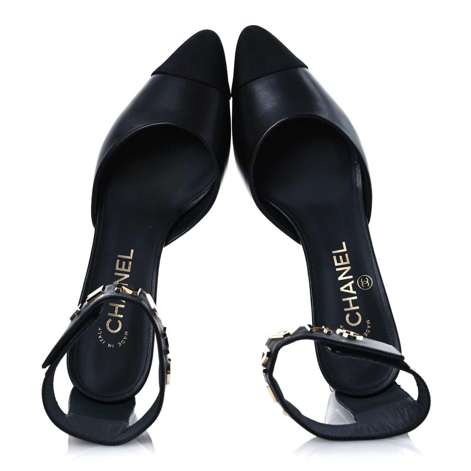 Chanel Lambskin Grosgrain Cap Toe Logo Ankle Strap Pumps 36.5 Black 2 of 12