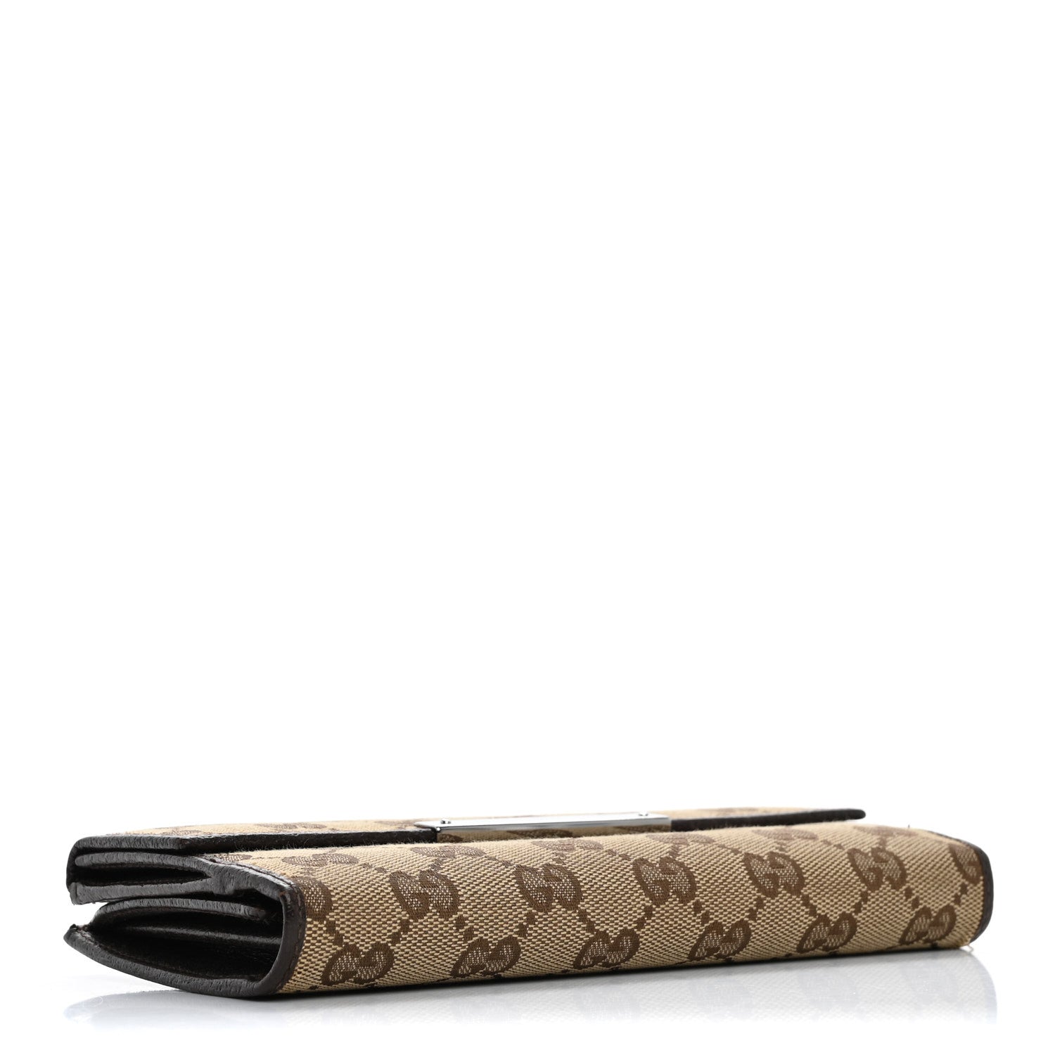 Gucci Monogram Metal Bar Continental Flap Wallet Beige Ebony Dark Brown 4 of 16
