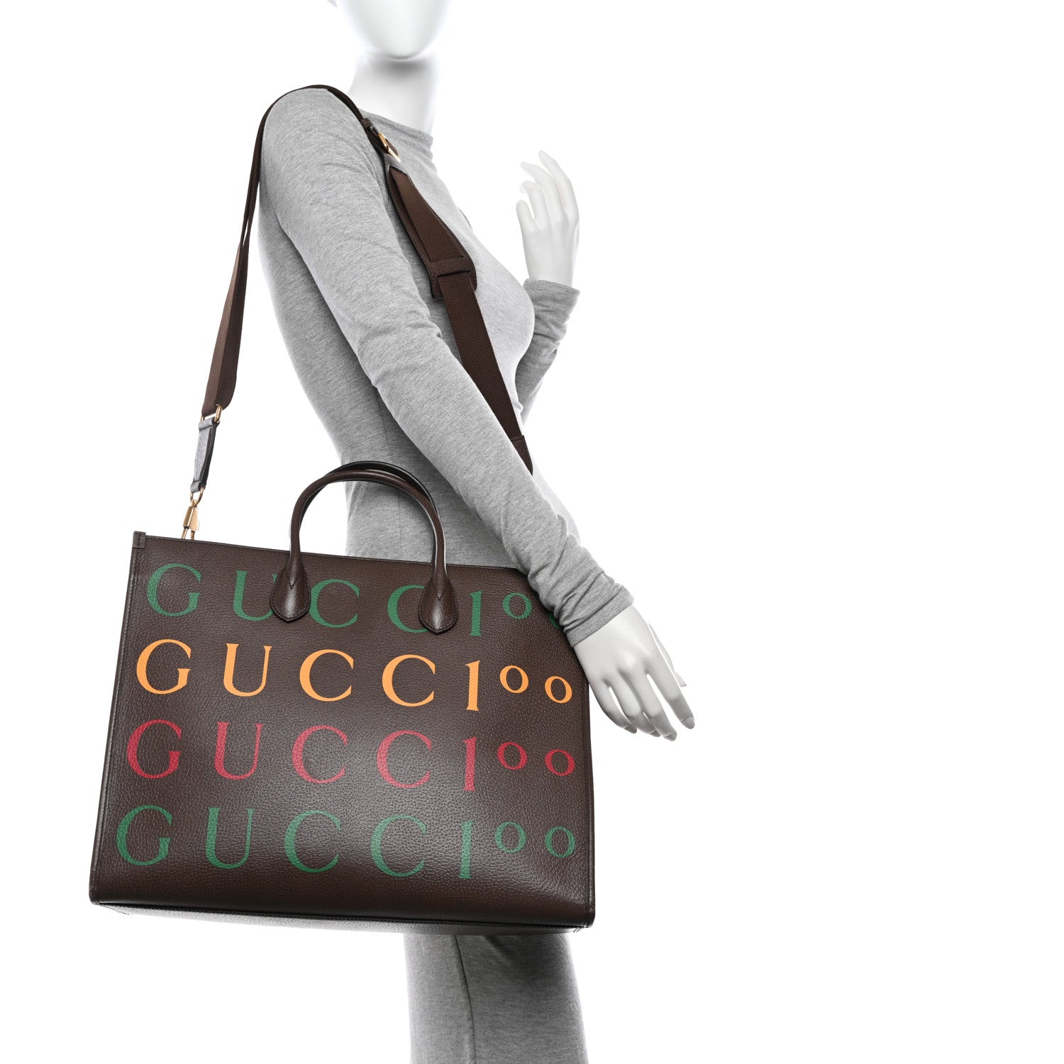 Gucci Textured Dollar Calfskin Gucci 100 Medium Tote Bag New Acero Multicolor 2 of 11