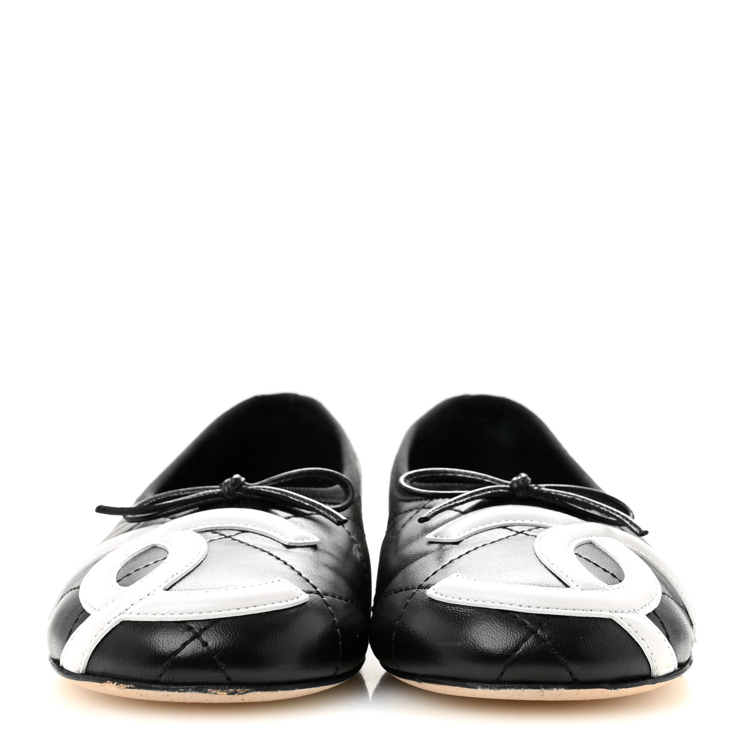 Chanel Lambskin Quilted CC Cambon Ballet Flats 36 Black White 3 of 11