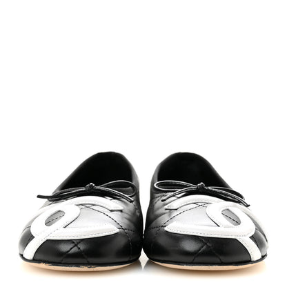 Chanel Lambskin Quilted CC Cambon Ballet Flats 36 Black White 3 of 11