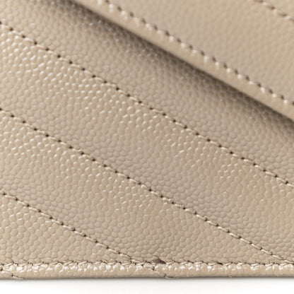 Saint Laurent Grain De Poudre Matelasse Chevron Monogram Envelope Chain Wallet Dark Beige 11 of 11