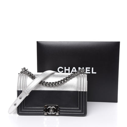 Chanel Metallic Goatskin Calfskin Medium Boy Flap Silver Black 15 of 15
