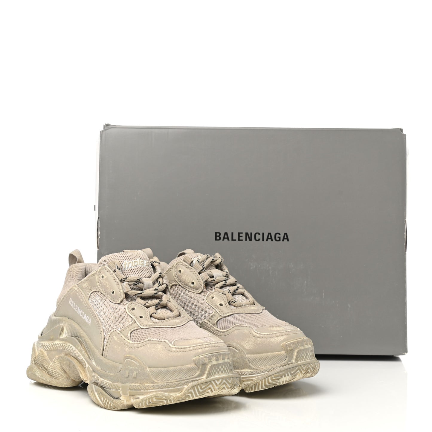 Fabric Mesh Distressed Womens Triple S Sneakers 36 Beige