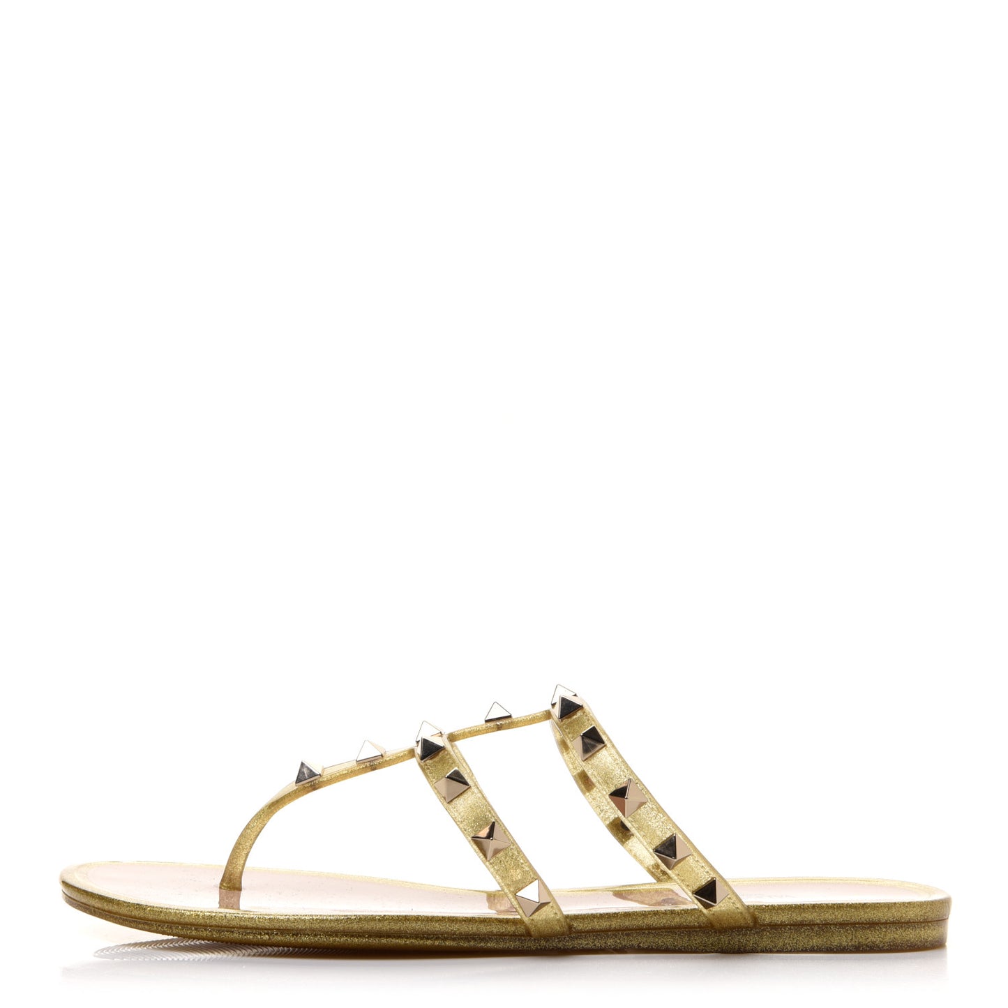 PVC Jelly Glitter Rockstud Caged Flat Thong Sandals 37 Oro