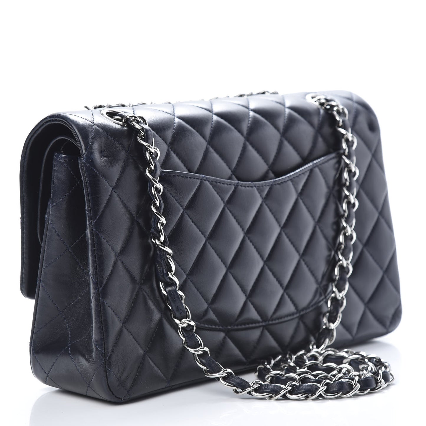 Lambskin Quilted Medium Double Flap Navy