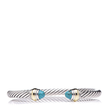 David Yurman Sterling Silver 14K Yellow Gold Turquoise 5mm Cable Classics Bracelet 1 of 5