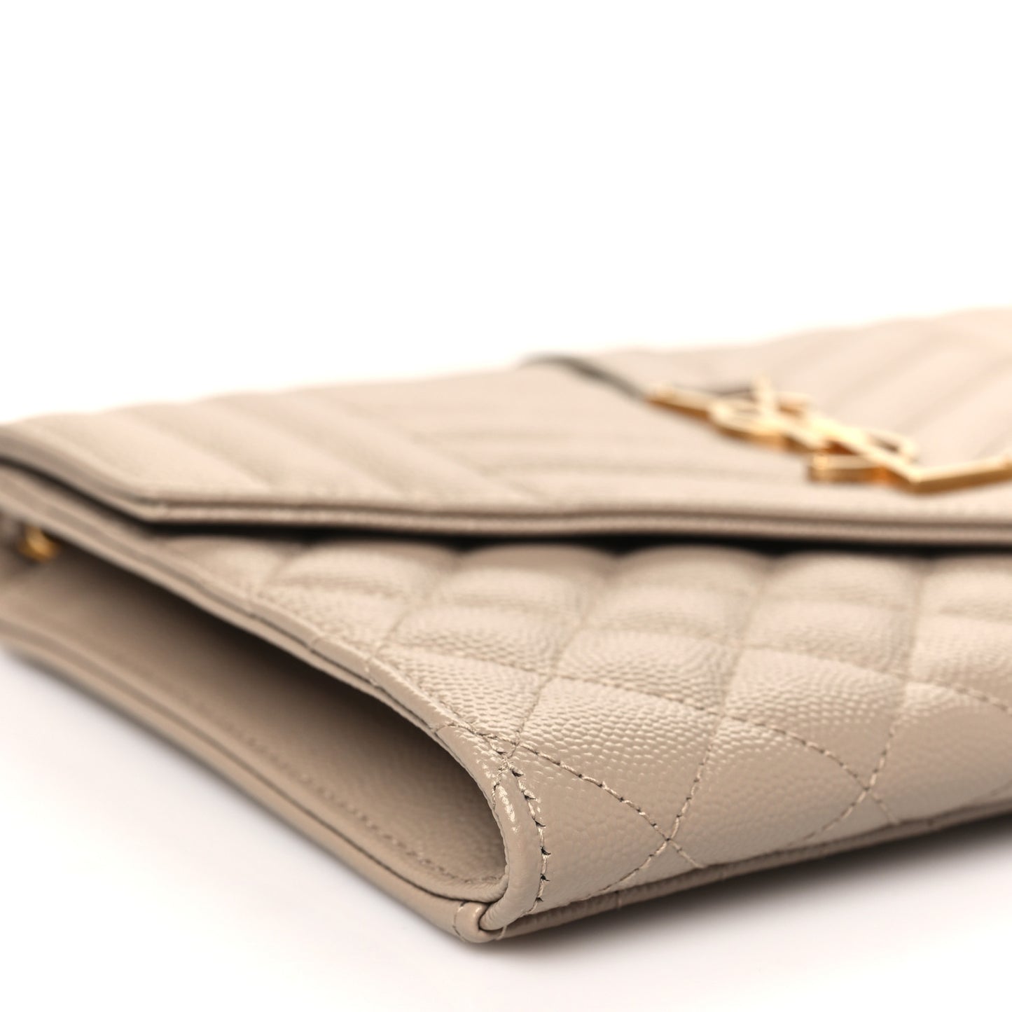 Grain De Poudre Textured Mixed Matelasse Triquilt Monogram Clutch Dark Beige