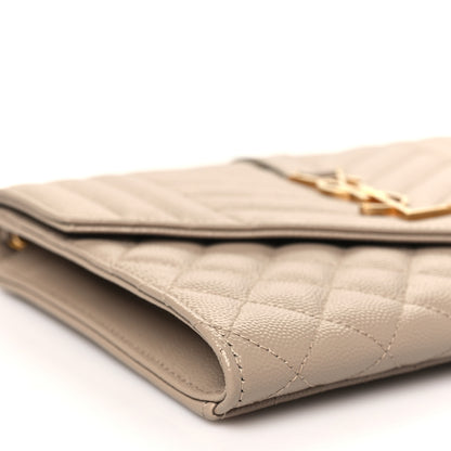 Saint Laurent Grain De Poudre Textured Mixed Matelasse Triquilt Monogram Clutch Dark Beige 9 of 11