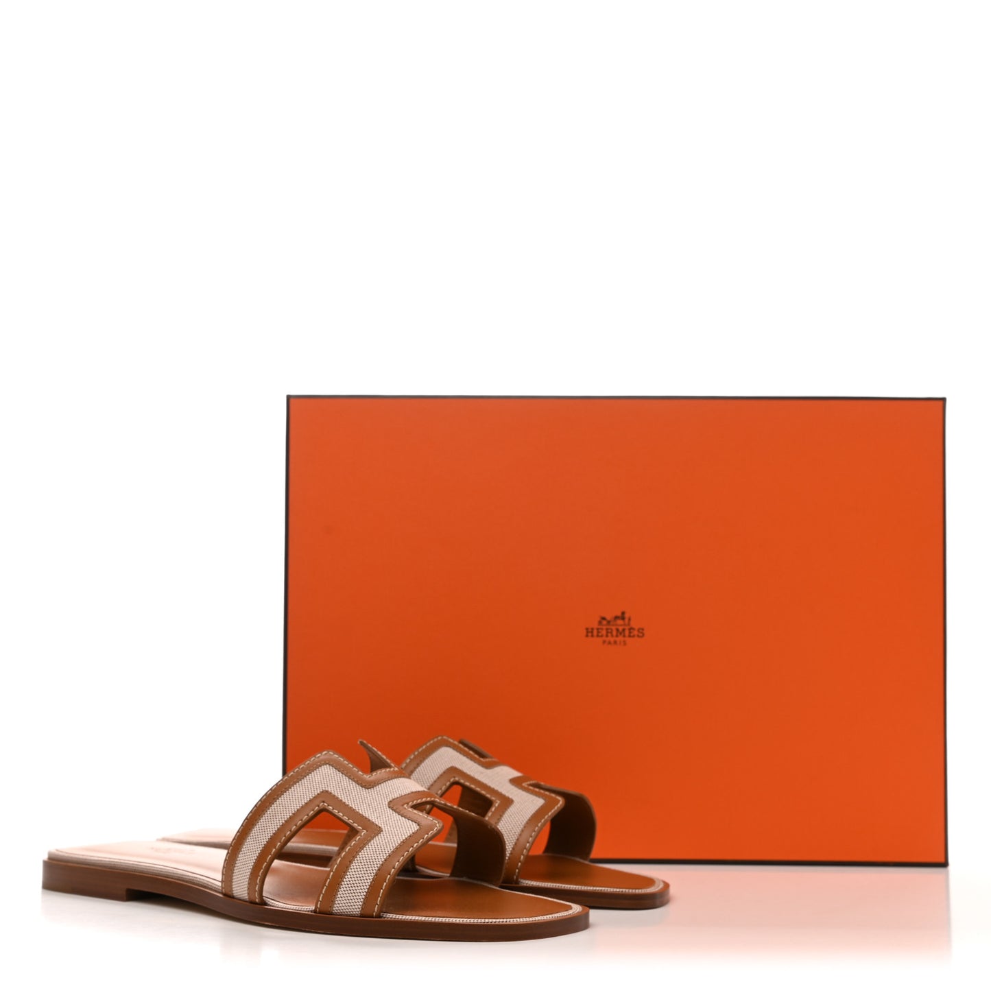 Calfskin Canvas Oran Sandals 40 Noisette Beige Dore