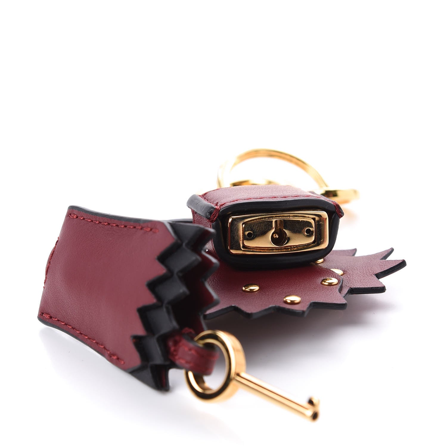 Burberry Calfskin Studded Zig Zag Lock Bag Charm Crimson 7 of 7