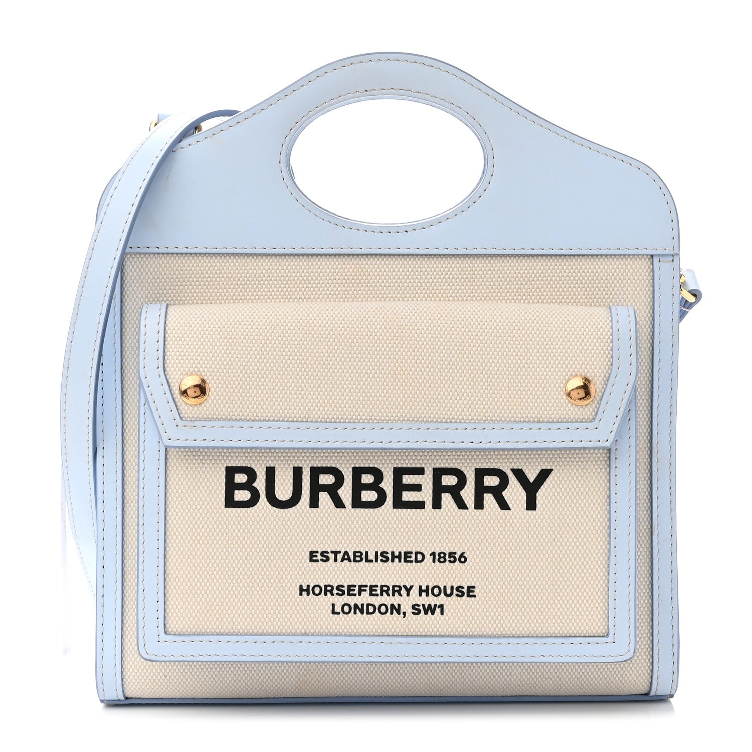 Burberry Canvas Smooth Calfskin Two Tone Mini Pocket Bag Natural Pale Blue 1 of 14