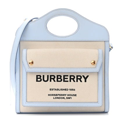Burberry Canvas Smooth Calfskin Two Tone Mini Pocket Bag Natural Pale Blue 1 of 14