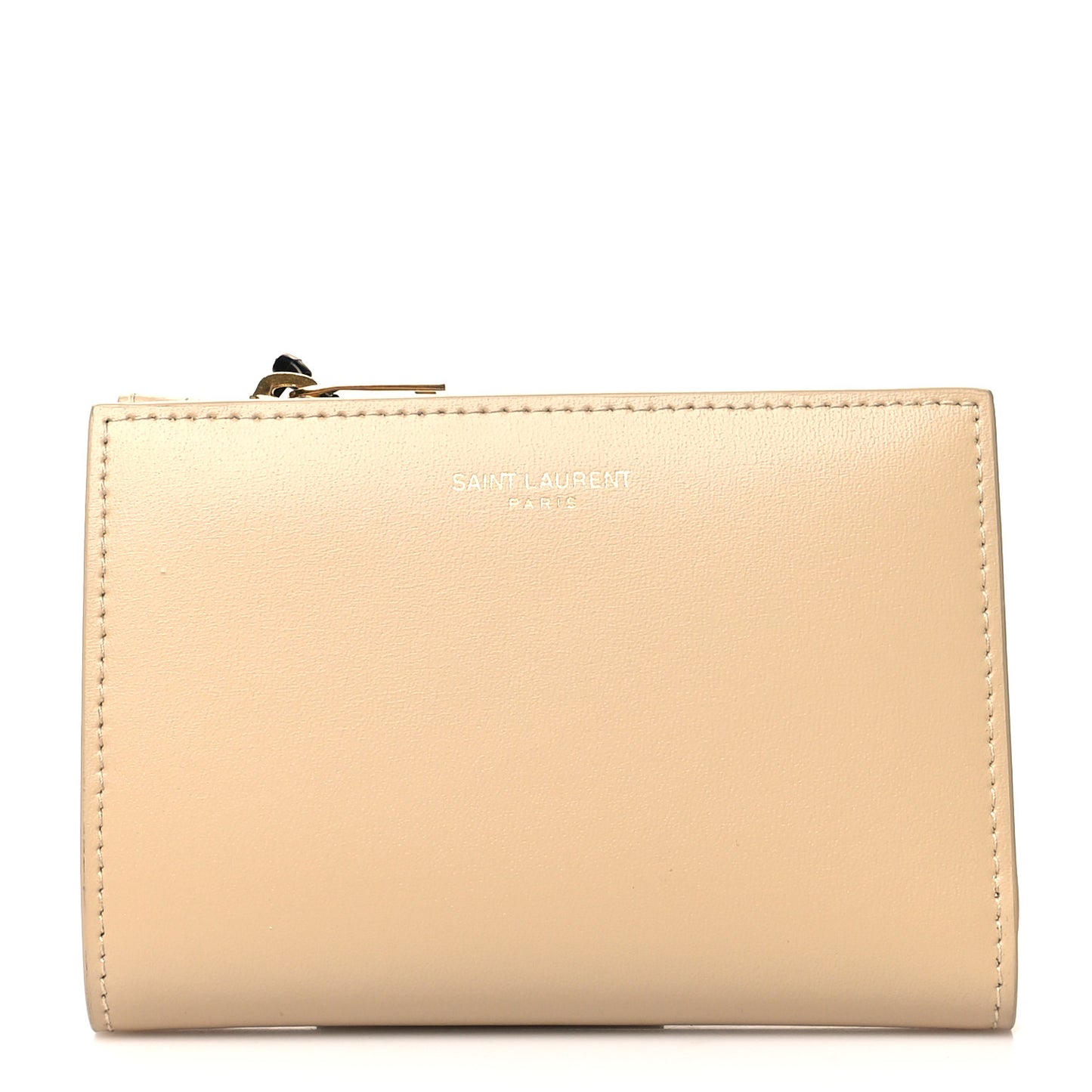 Calfskin Monogram Bi-Fold Zipped Wallet Nude Powder