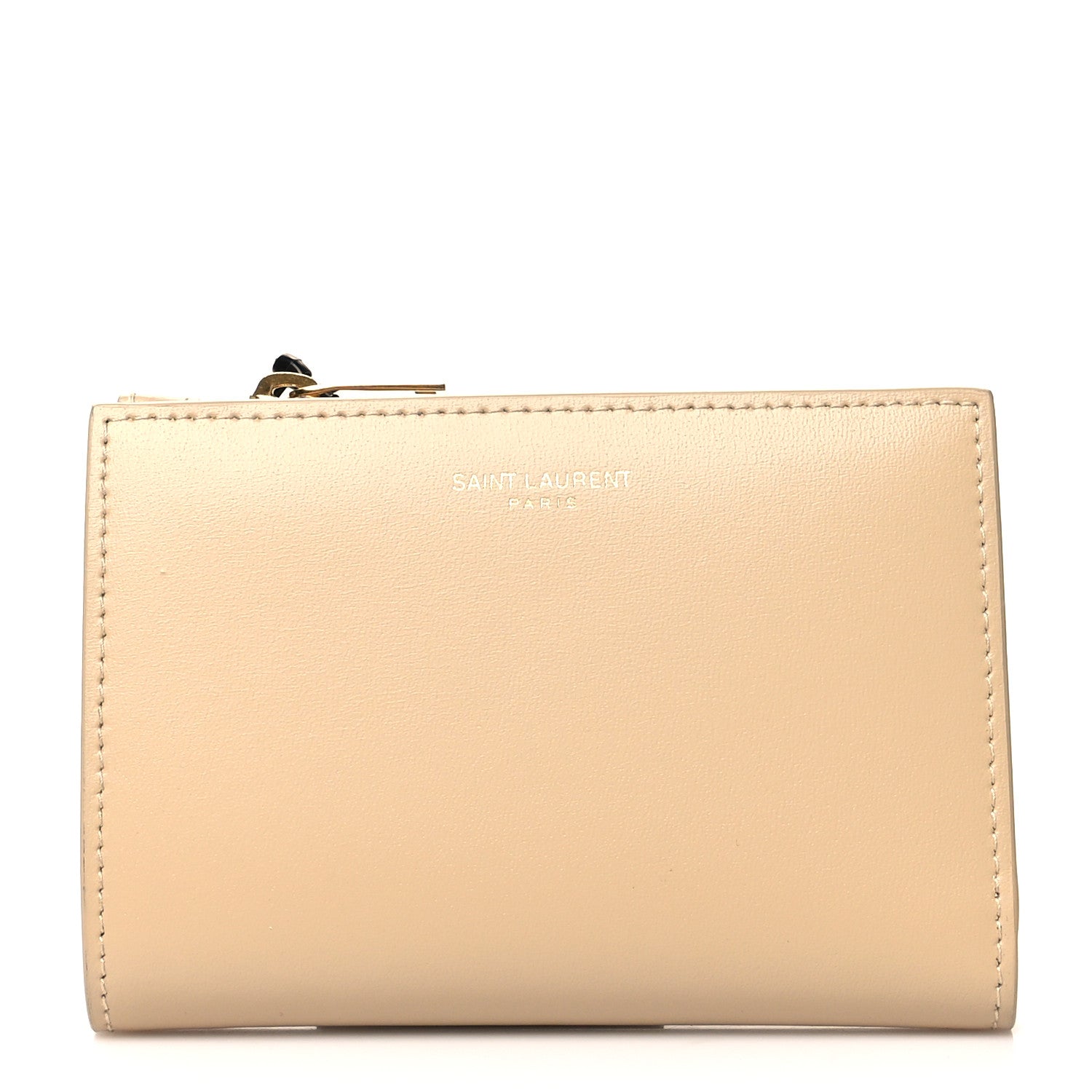 Saint Laurent Calfskin Monogram Bi-Fold Zipped Wallet Nude Powder 1 of 9