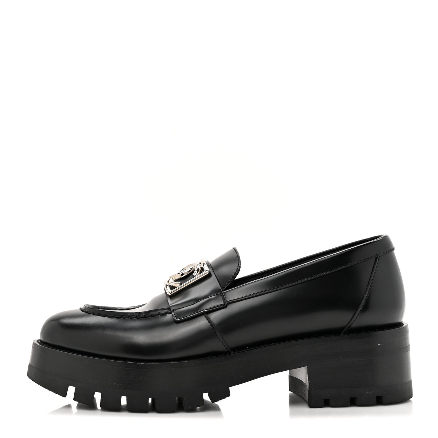 Calfskin Metal CC Loafers 37.5 Black