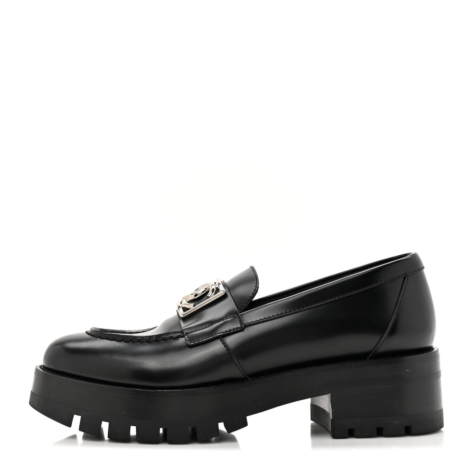 Chanel Calfskin Metal CC Loafers 37.5 Black 1 of 9