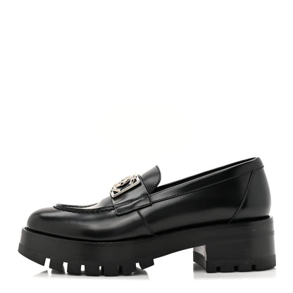 Chanel Calfskin Metal CC Loafers 37.5 Black 1 of 9