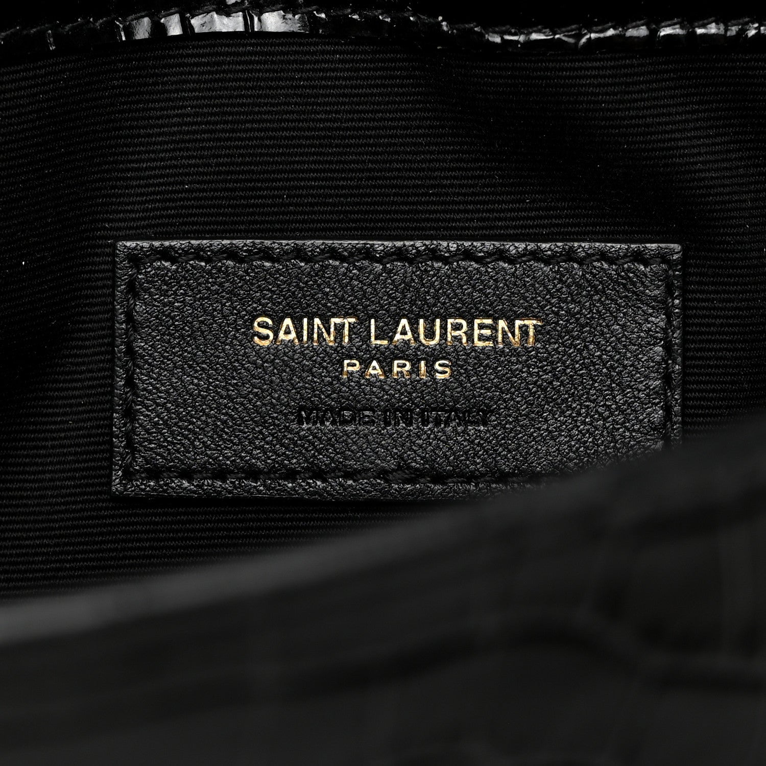 Saint Laurent Calfskin Crocodile Embossed Uptown Monogram Pouch Black 6 of 7