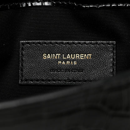 Saint Laurent Calfskin Crocodile Embossed Uptown Monogram Pouch Black 6 of 7