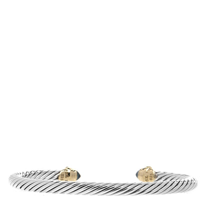 David Yurman Sterling Silver 18K Yellow Gold Blue Sapphire 4mm Cable Kids Birthstone Bracelet 3 of 5