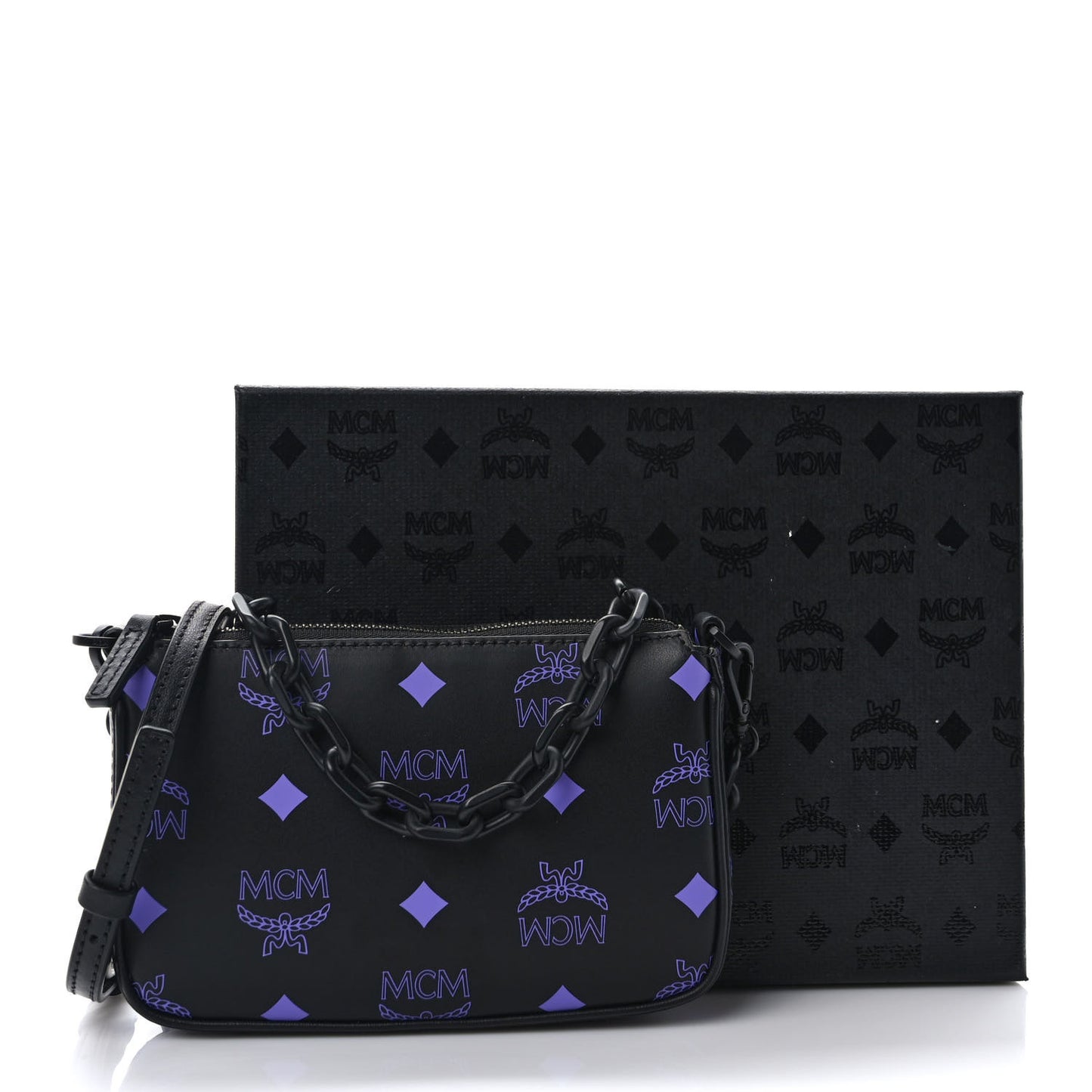 Calfskin Visetos Color Splash Logo Pouch On Chain Mini Dahlia Purple