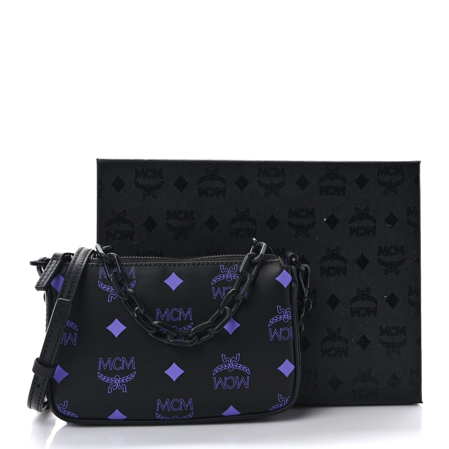 MCM Calfskin Visetos Color Splash Logo Pouch On Chain Mini Dahlia Purple 9 of 9