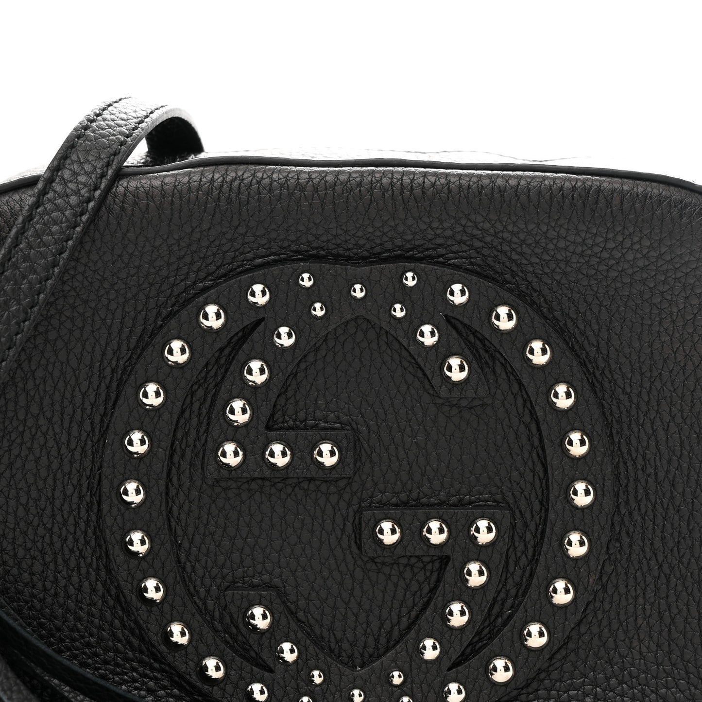 Pebbled Calfskin Studded Small Soho Disco Bag Black