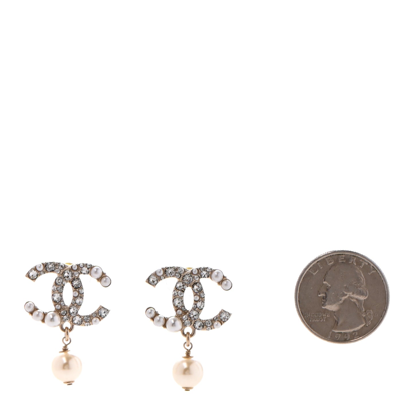 Crystal Pearl CC Drop Earrings Gold