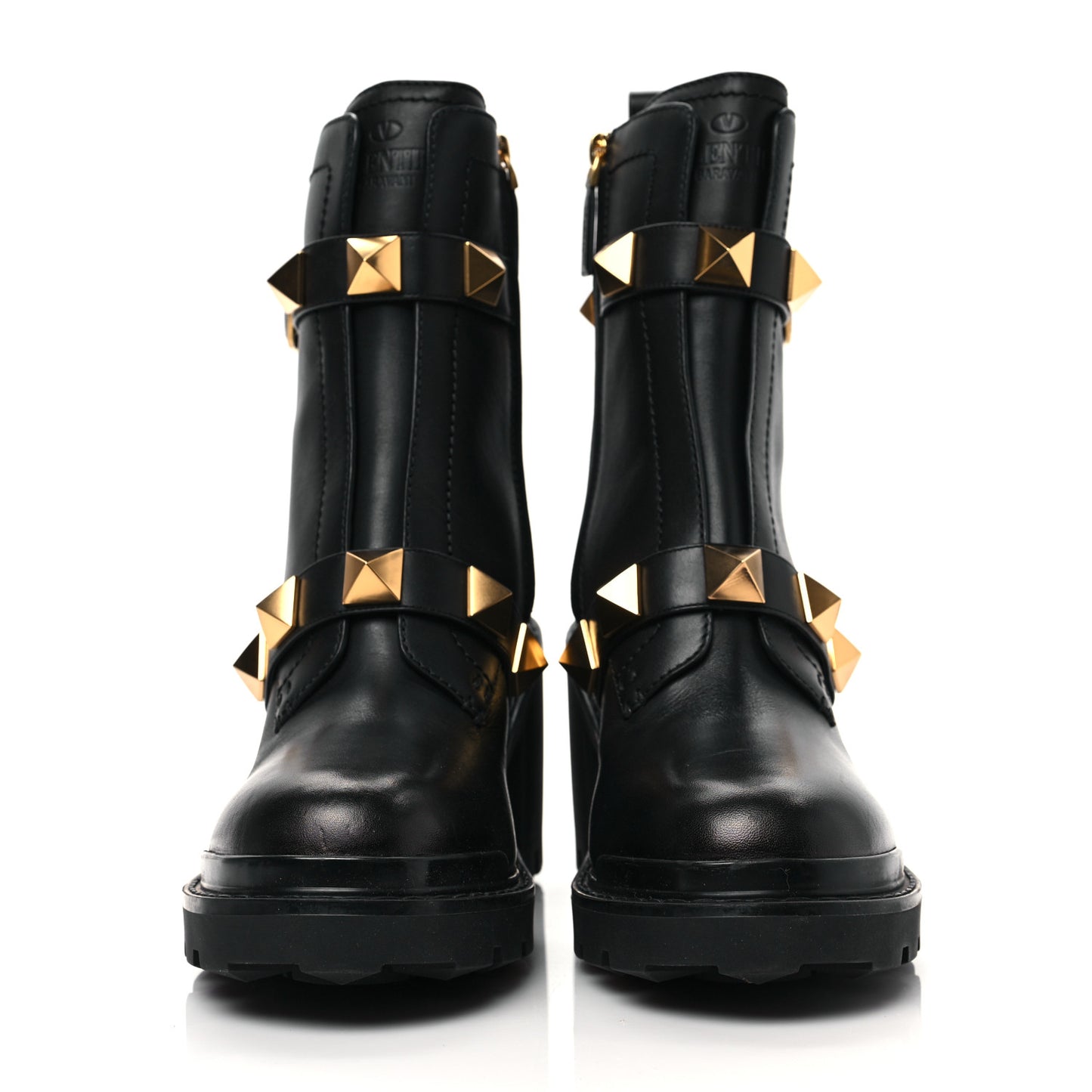 Calfskin Roman Stud 20/85mm Combat Boots 40.5 Black