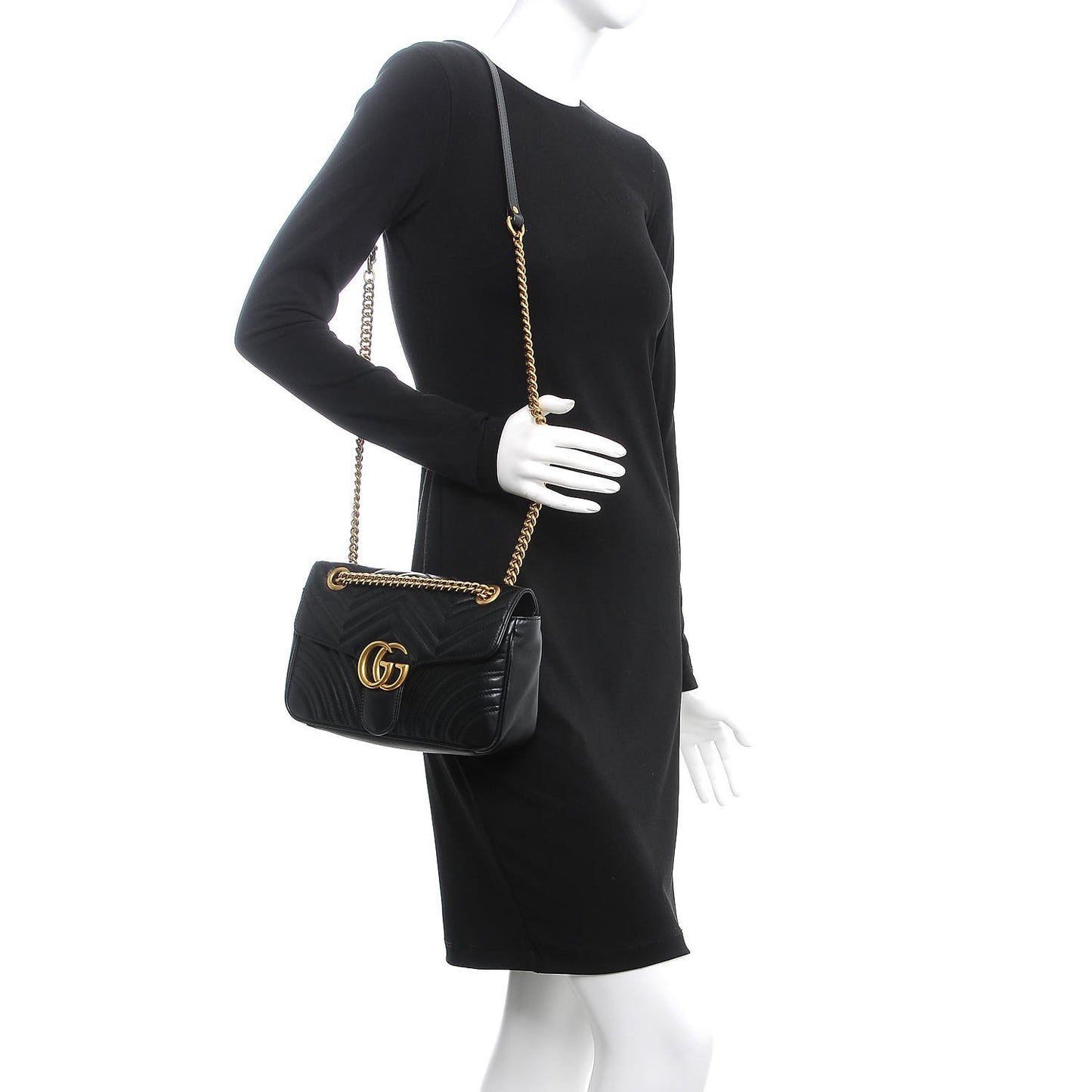 Calfskin Matelasse Small GG Marmont Shoulder Bag Black
