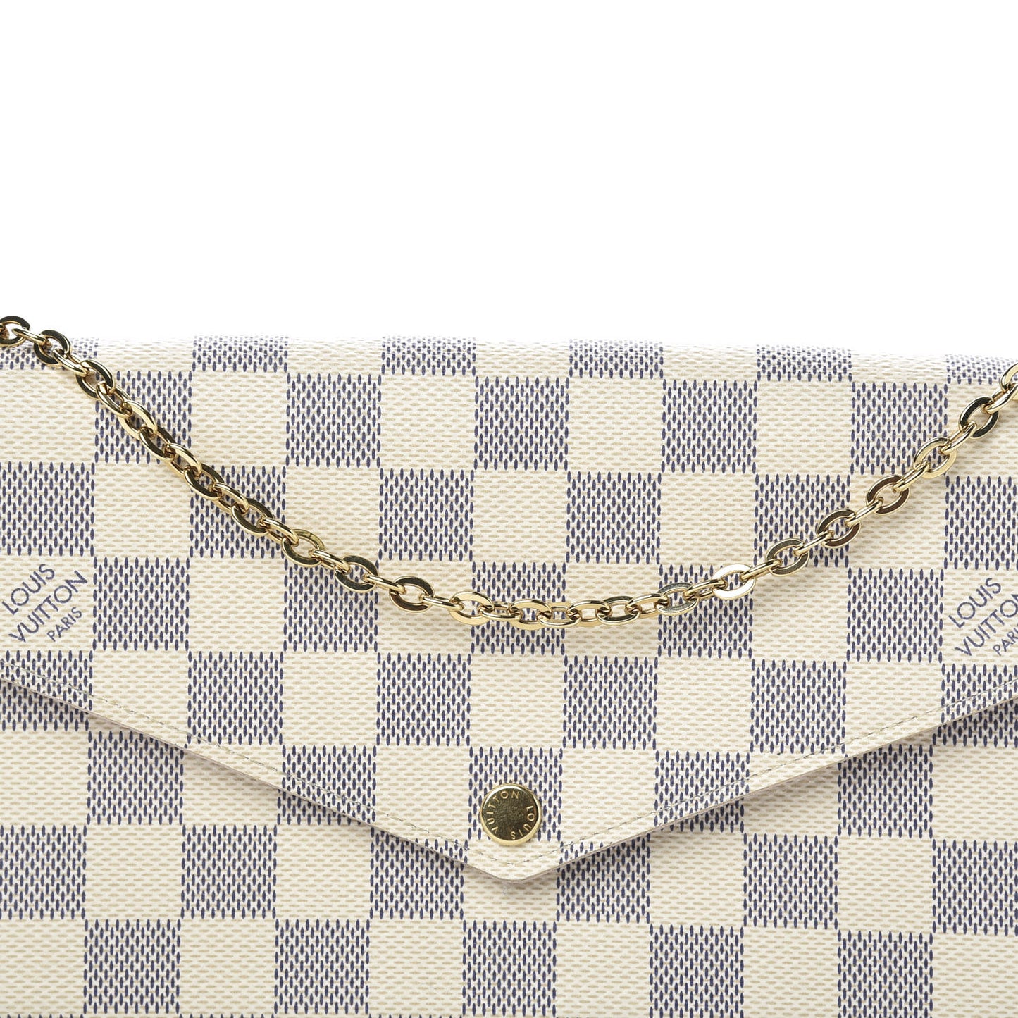 Damier Azur Pochette Felicie Chain Wallet Rose Ballerine