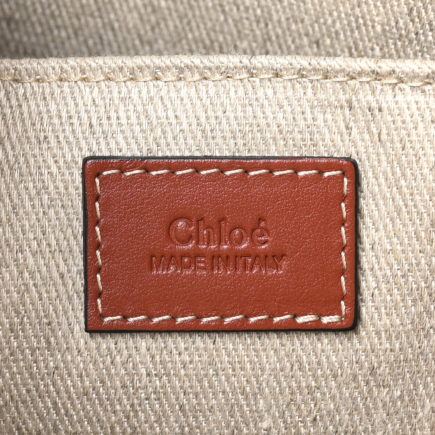 Linen Calfskin Large Woody Ribbon Tote White Brown