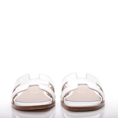 Hermes Box Calfskin Oran Sandals 38 White 4 of 7