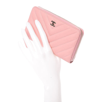 Chanel Caviar Chevron Quilted Medium Zip Around Wallet Pink 2 of 11