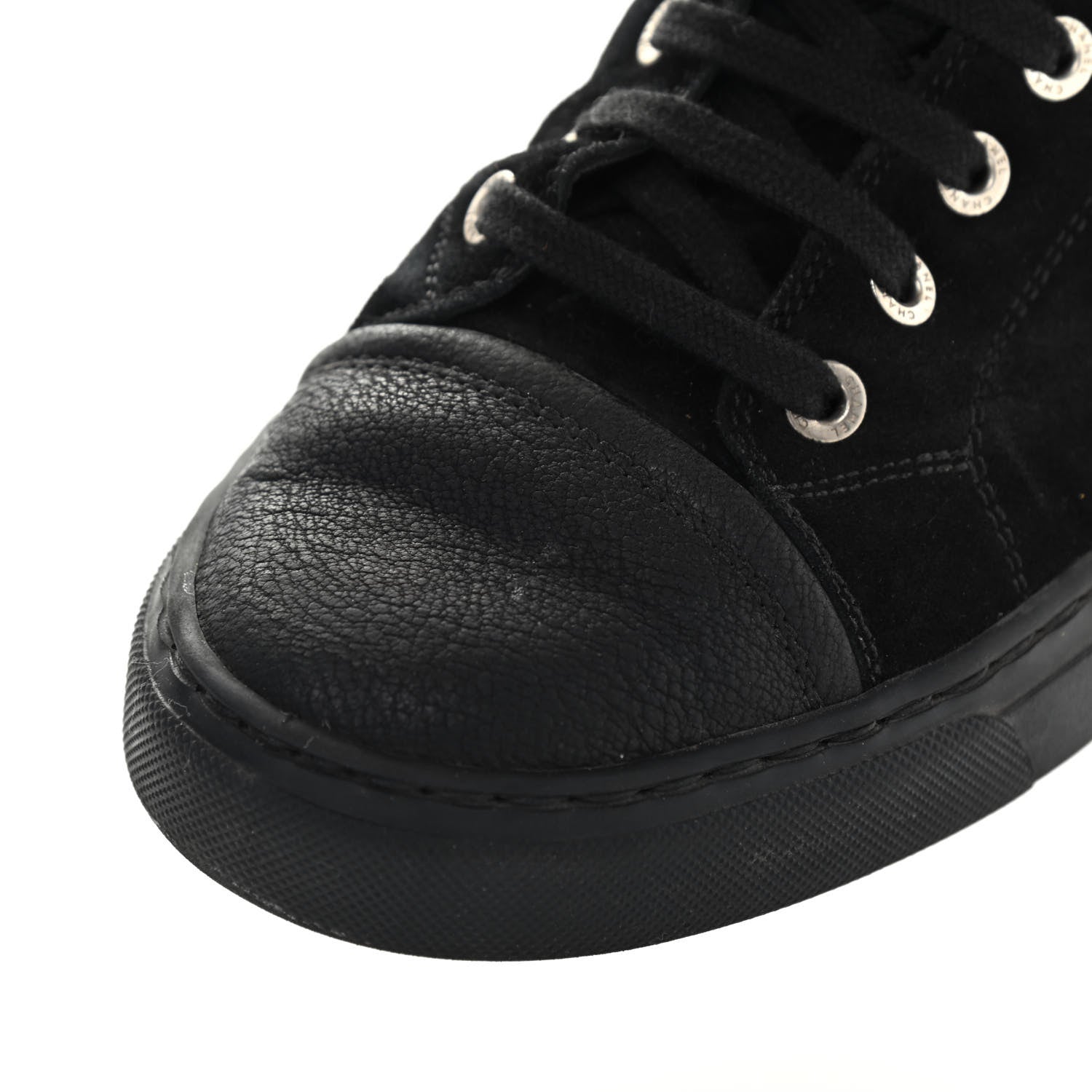 Chanel Suede Calfskin Goatskin Tweed High Top Sneakers 37 Black 8 of 13