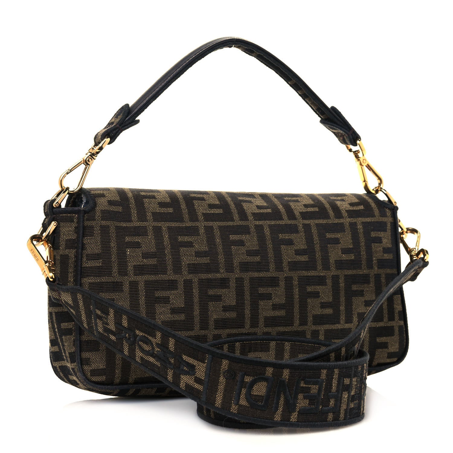 Fendi Fabric Jacquard FF 1974 Medium Baguette Tobacco Moro Black 3 of 17