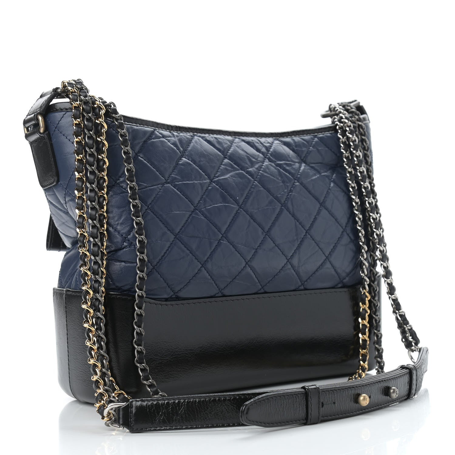 Chanel Aged Calfskin Quilted Medium Gabrielle Hobo Navy Black 3 of 9