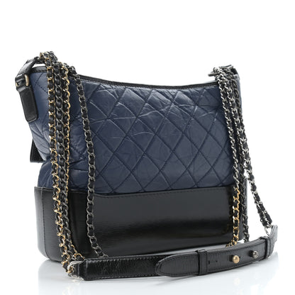 Chanel Aged Calfskin Quilted Medium Gabrielle Hobo Navy Black 3 of 9