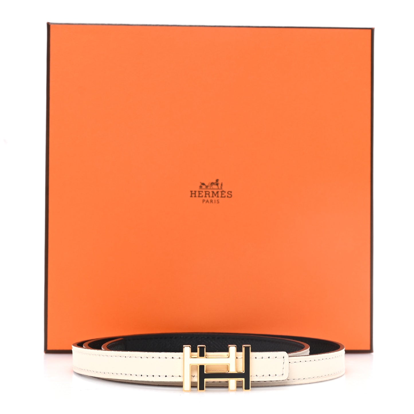 Swift Epsom Lacquered Metal 13mm Au Carre Double H Belt 85 34 Craie Black