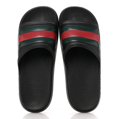 Gucci Rubber Web Mens Slide Sandals 9 Black Green Red 2 of 9